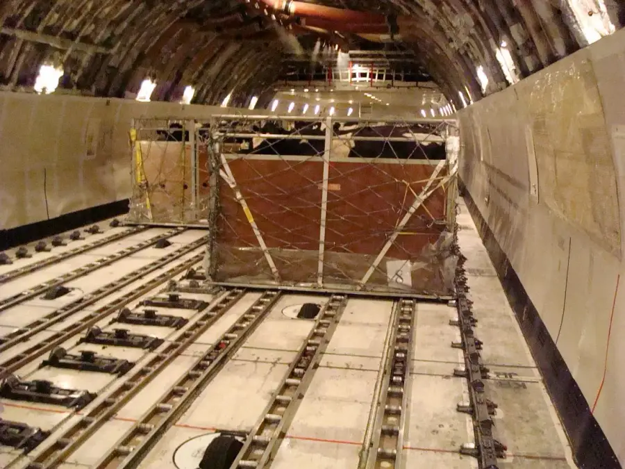 Cattle in a transport pen on the main deck of a cargo aircraft